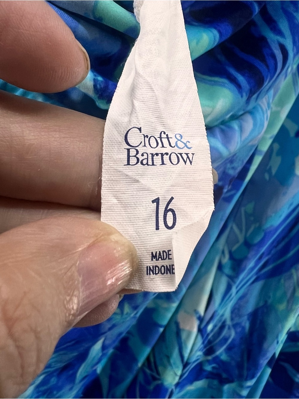 Croft & Barrow Swim Dress One Piece Swimsuit Womens 16 Tummy Control Blue Print - Picture 8 of 9